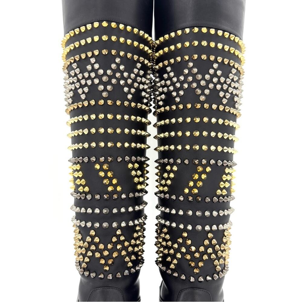 Christian Louboutin Rom Chic Flat Calf Spike Knee High Boots Women’s 37 Shoes - Picture 7 of 9